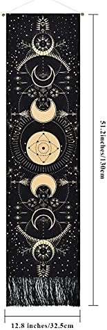 Yrendenge Moon Tapestry Bohemian Trippy Tapestry Wall Hanging Medieval Tarot Decor Tapestry for Bedroom Black 51*13inch130*32cm