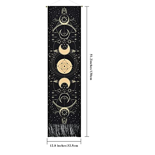 Moon Tapestry Moon Phase Tapestry Bohemian Wall Art Tapestries Vertical Tapestry Wall Hanging For Room(Black, 12.8 X 51.2 Inches) #TOP7
