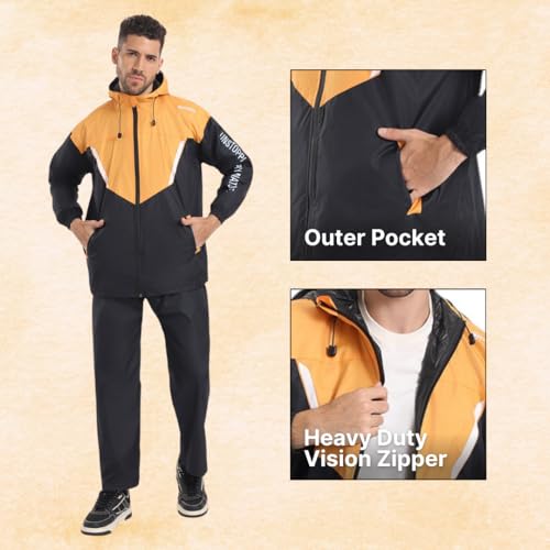 Image of Citizen Hooded Raincoat for Men Women Waterproof for Bike Riders HT Micro TPU Fabric Lightweight Stylish Sealed Hood, Large Pockets, Heavy-Duty Zippers Rainwear with Carry Pouch-CR019