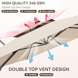 Jentafix 10x13 FT Patio Umbrella, Large Cantilever Rectangular Double Top Heavy Duty Offset Umbrellas with 360° Rotation, Outdoor shade for Garden Deck Pool Patio, Beige