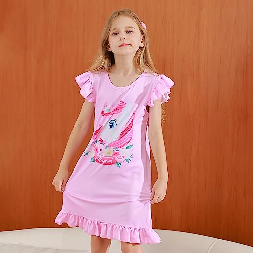 Lqsz Girls Nightgowns Unicorn Short Sleeves Princess Nightdress Nightie Sleepwear Pajamas Flutter Nightgown For Little Girls 3 4T #TOP1