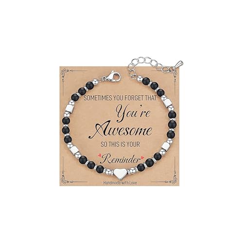 ZZLAY Personalized Fashion Heart - shaped Beaded Bracelet for Women - A Thoughtful Gift for Your Best Friends, Close Pals, Soulmates and Intimate Friends (Black Onyx)