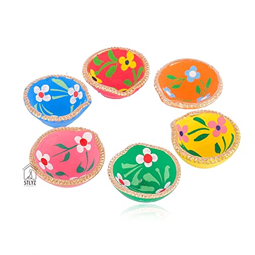 Image of Colourful Handmade Diyas for Diwali (101 Pcs) Hand Painted Decorative Clay Mitti Diya Deepak Lanterns for Diwali Decoration