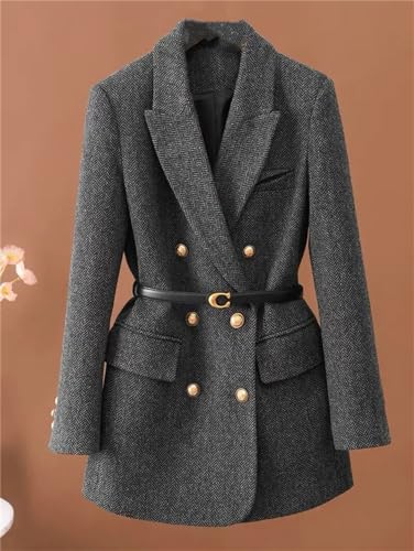Women's Coat Autumn and Winter Thick Double-Breasted Loose Slim Belt Blazer2