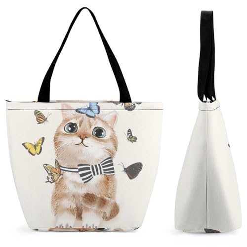Sac de shopping pour voyage chat et papillon | Grand sac épaule
