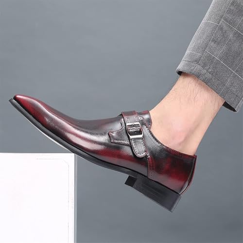 Men's Retro Oxford Shoes, Men's Slip-On Leather New Oxford Shoes PU Leather Slip-On Monk Strap with Buckle, Pointed Toe Dress Shoes, Solid Color Block Heel Formal Footwear for Men2