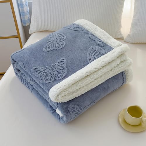 Highdi Coperta Divano Estiva, Coperta Letto Singolo Matrimoniale Invernale Copertina Letto Una Piazza e Mezza Soffice e Calda per Mare, Campeggio (BT Blu,200 * 230cm)