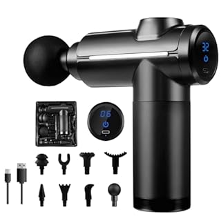 Pistola massaggiante per tessuti profondi, massaggiatore a percussione muscolare a 32 marce, con touch screen LCD, 8 teste, per rilassare spalle, corpo, schiena