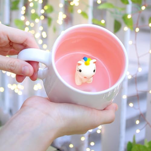 BigNoseDeer Geschenke Für Frauen Süß 3D Einhorn Tasse Kawaii Lustige Tassen Deckel Personalisiert Geschenke für Mädchen Kaffeebecher Geschenk Freundin Teetasse Kinder Geburtstagsgeschenk Weihnachten
