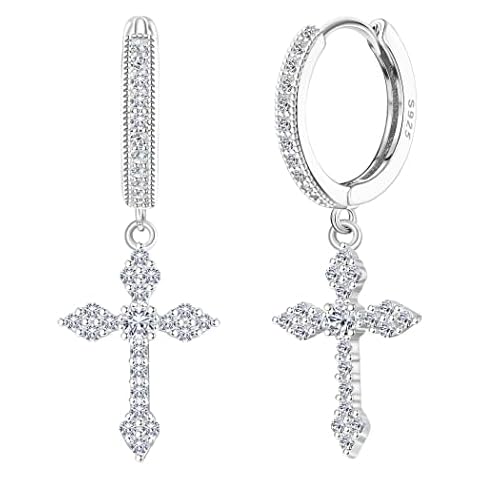 KRFY Sterling Silver Cross Huggie Earrings Cover
