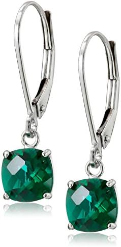 Amazon Collection 10k Gold Cushion Cut Gemstone Dangle Earrings for Women with Leverbacks