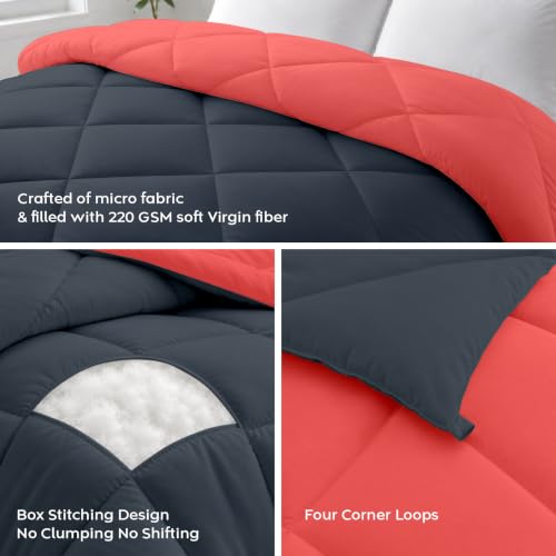 Image of AYKA Reversible Comforter 220 GSM Microfiber Reversible AC Comforter /Blanket for Winter /Quilt /Duvets for King Size Single Bed Comforter (60 * 90, Red & Charcoal)| TC - 220