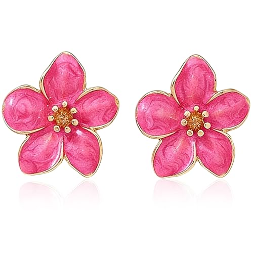 Pink Flower Earrings for Women Boho Floral Dangle Earrings Hibiscus Petal Drop Earring Luau Beach Party Vacation Hawaiian Style Accessories Jewelry (hot pink flower)
