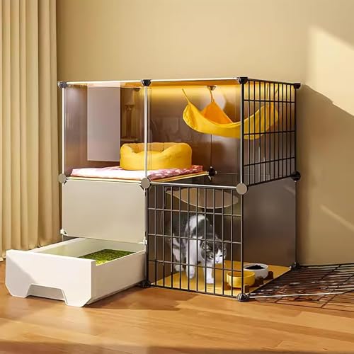 ZXFDMSWJ Gabbia per Gatti da Interno, Recinto per Gatti, Cuccia per Gatti, Gabbia Pieghevole per Animali Domestici, lettiera autoportante, Gabbia per Cuccia in Filo Metallico, Facile da Montare, Ampi