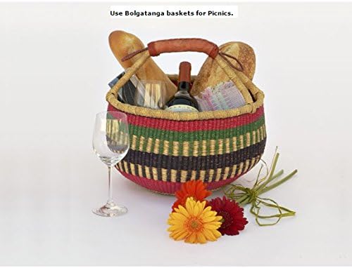African Basket | Round Bolga Basket | Ghana Basket | Plant Pot| Shopper or Market Basket | Picnic | Woven Basket | Toy Storage | Magazine Storage | Solid colors (Pink, Large 14"-16" Across)