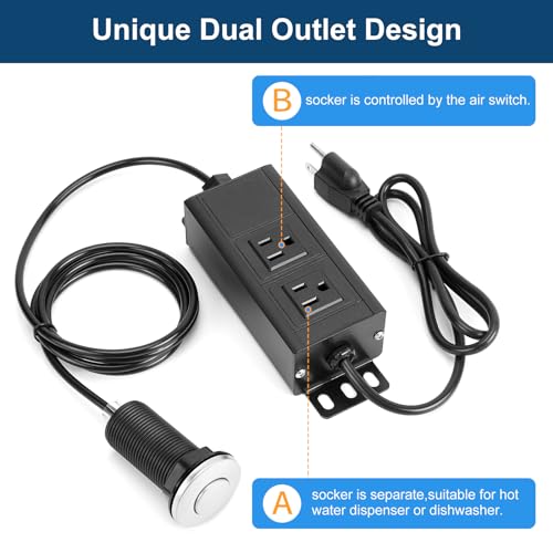 Dual Outlet Garbage Disposal Air Switch Kit, UL Listed Sink Top Air Switch for Food Waste Disposal, 3.58” Extra Long Air Button, Brushed Stainless Steel - Thumbnail 2