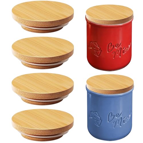 Yogurt Jar Lids for La Fermiere - 6pack Bamboo Jar Lid Compatible La Fermiere yogurt Lid with Silicone Sealing Rings for Mouth Jars Glass Storage Lids