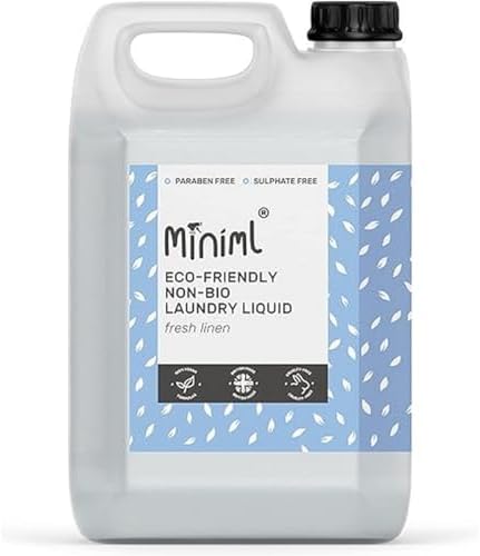 Miniml Eco Laundry Liquid Washing Detergent 5L Refill - Natural Non Bio Fresh Linen Scented Clothes and Fabric Softener for Machine or Delicate Hand Cleaning - 100% Vegan & Cruelty Free (165 Washes)