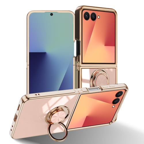 LuFiYa Samsung Galaxy Z Flip 7 5G �p �P�[�X �����O�t�� �J�o�[ TPU�f�� �X�^���h�@ �M�����N�V�[ Flip 7 �p �X�}�z�P�[�X �y�� �ϏՌ� ���� �C�菝�h�~ �����h�~ �ԍڃz���_�[ 360°��] Samsung 