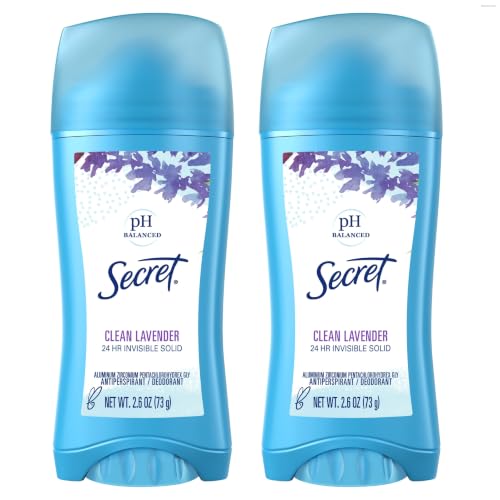 Image of Secret Antiperspirant and Deodorant for Women, 24hr Sweat & Odor Protection, PH Balanced Protection, Gentle on Skin, Invisible Solid, Clean Lavender Scent, 2.6 oz (Pack of 2)
