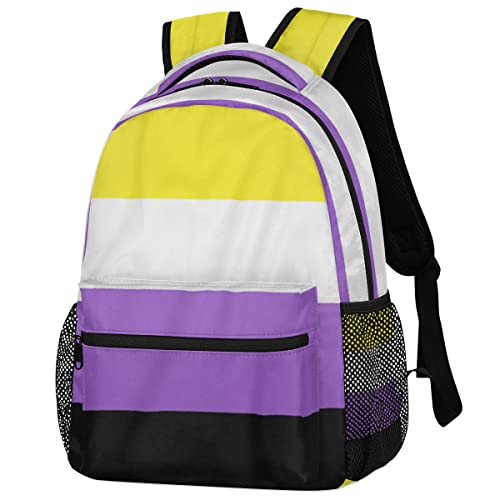 Non-Binary Pride Flag Backpack Travel Laptop Backpack Adjustable Shoulder Straps Waterproof School Bag Bookbag3
