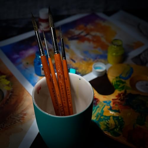 Image of Round Artist Paintbrush Set of 4Pcs, Natural Brown Handle Brushes for Fine Detailing, Line Work, Broad Strokes, Ideal for Acrylic, Watercolor Painting, Best for Beginner & Professional
