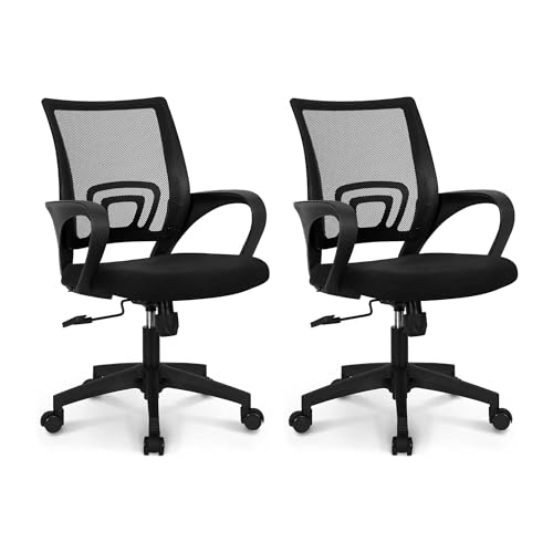 NEO CHAIR Office Desk Computer Chair Ergonomic Mesh Gaming Mid Back Seat with Comfy Lumbar Support Adjustable Height Swivel for Home Task (2 pk - Black)