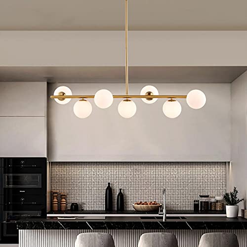 Baoden 7 Lights Modern Sputnik Chandelier With Globe White Glass Lampshade Mid Century Farmhouse Pendant Light Fixture For Kitchen Island Bedroom Dining Lighting (Gold) #TOP3