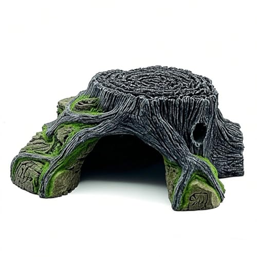 Lin's Wood - Poissons Cachés Cave Aquarium Non-Toxique Haute Simulation Tortue Rampante Reptile se Prélassant Cacher Habitat Réservoir Décoration Ornement. (Cyan C)