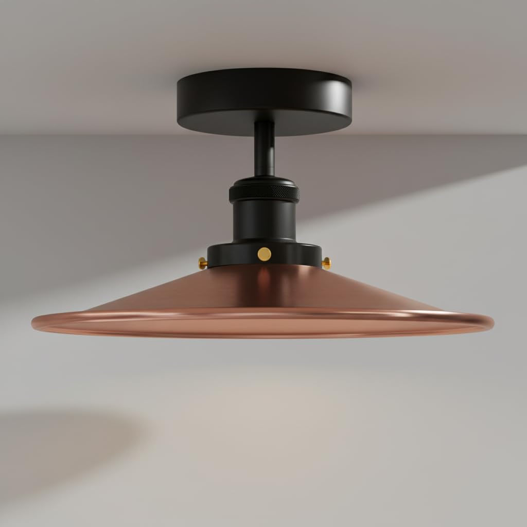 DC VOLTAGE Vintage Semi Flush Mount Ceiling Light E27 Lamp Holder Industrial Chandelier Ceiling Lamp Metal Copper Lampshade LED Ceiling Lighting Fixture for Kitchen Island, Farmhouse EPC A+