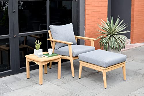 Amazonia Denton Patio Ottoman | Durable Outdoor And Indoor Furniture Made Of Teak | Olefin Cushions, Light Brown #TOP3