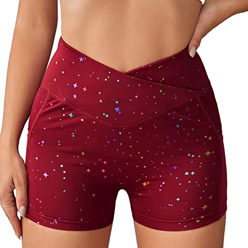 Sports Booty Shorts For Women Usa 4Th Of July High Waisted Tummy Control Workout Yoga Shorts Butt Lift Running Leggings American Flag Print Seamless Buttery Soft Volleyball Running Compression Shorts #TOP21