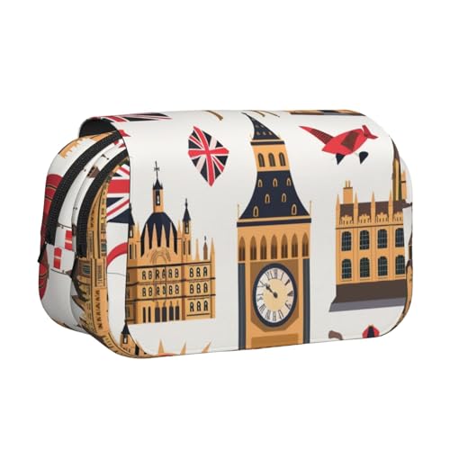YKLJG Trousse à crayons avec 2 compartiments à fermeture éclair - Grande capacité - Pour l'école, les voyages et le bureau, Symboles de l'Angleterre,...