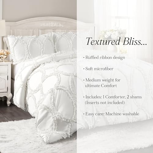 Ensemble comforter ruffled blanc lavable pour grand lit sans repassage - 7