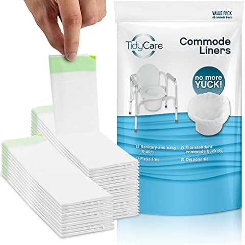 TidyCare Bedside Commode Liners for Portable Toilet Chair Bucket and Bedpan | Value Pack of 48 Disposable Waste Bags for Adults in Medical Care | Universal Fit Portable Toilet Liners Cover