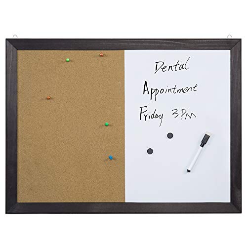 2-in-1 Black Wood Framed Wall Mounted Combination Bulletin Cork Board & Magnetic Whiteboard - MyGift - Thumbnail 5