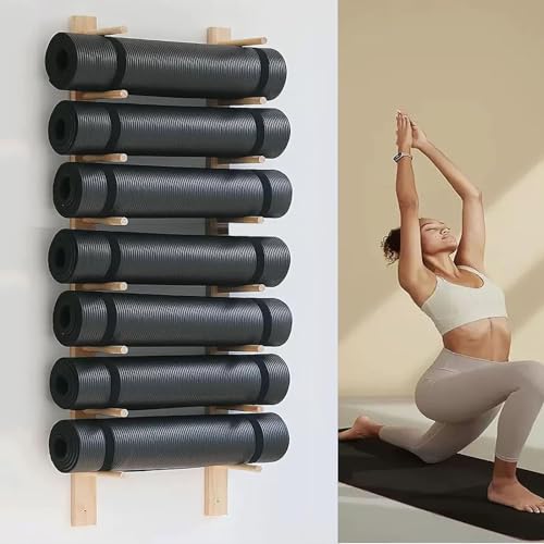 Drewniany uchwyt ścienny na matę do jogi i wałek z pianki, oszczędzająca miejsce półka na siłownię, sprzęt fitness, projekt przyjazny dla środowiska
