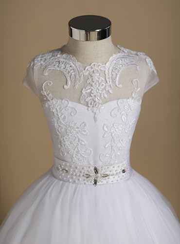 Tulle Lace Flower Girl Dress Pageant Maxi Dresses for Girls Ball Gown Floor-Length with Sash, Beading, Back Hole2