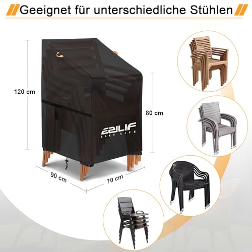 Ezilif Gartenstuhl Abdeckung 420D Oxford 70x90x80/120cm, Schutzhülle Wasserdicht Winddicht Anti-UV Staubdicht Winterfest, Gartenstühle Schutzhülle Reißfest, Balkonmöbel Abdeckung mit Beutel