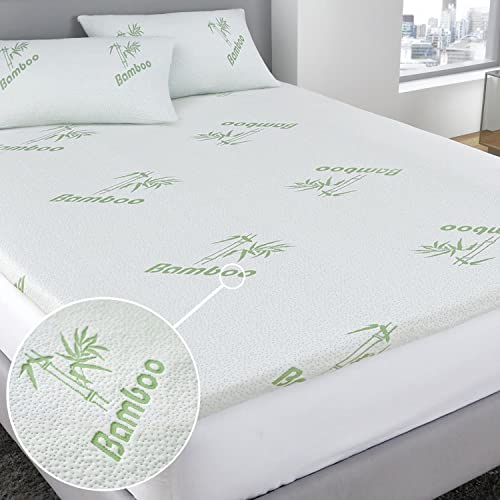 Canadian Linen Luxury Bamboo King Size Mattress Pad – Natural Organic Bed Cover – Soft Breathable Waterproof Mattress Protector – Fitted Mattress Cover 17” Deep Pocket Mattress Topper (78”x80”x14”)