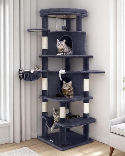 Globlazer C66 Kratzbaum Ecke 2 Höhle Hängematte Plattform für 2/3/4 Katzen | Eckkratzbaum Sehr Stabil mit Mehrere Loungebereich Platz Sparen Leichter Aufbau Katzenbaum für Große Ka