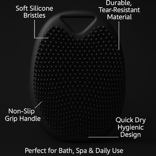 Image of Ross Silicone Body Scrubber for Bath & Shower | Soft Exfoliating Silicone Loofah Brush with Easy Grip | Hygienic, Quick Dry, Durable Body Scrubber for Deep Cleansing & Gentle Skin Care for Men & Women (Black, Pack of 1)