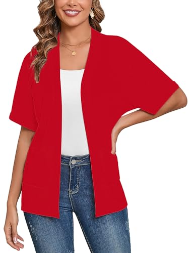 Image of Heymoments Women's Lightweight Open Front Knit Cardigans Short Sleeve Casual Soft Drape Summer Cardigan S-2XL