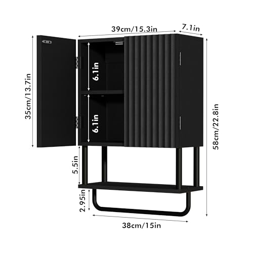 RUSTOWN Fluted Bathroom Wall Cabinet with 2 Doors, 3-Tier Medicine Cabinet by RUSTOWN - Used condition - Image 3