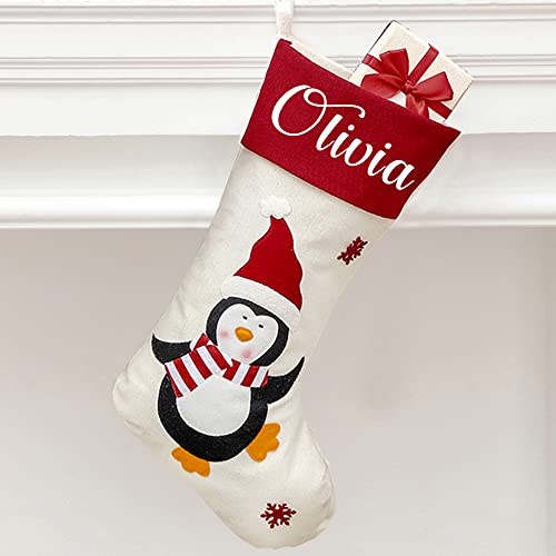 howson london Personalised Christmas Stockings Custom Family Stockings Christmas Decorations Large Xmas Stockings Hanging Gift Bag Socks Ornaments Candy Pouch Bag for Kids Adults (Penguin)