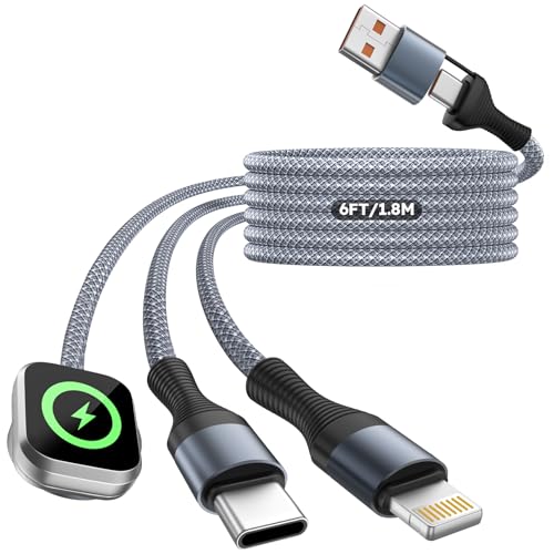 Image of Cruise Essentials 2026, 3 in 2 Multi Charging Cable for iPhone Watch Charger /iPhone 17 /IP, iWatch Charger, Travel Camping Essentials Compatible with iWatch 11-2 /Ultra /iPhone 17-8,Car (6FT, White)