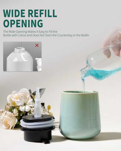 Image of BosilunLife Hand Soap Dispenser - Ceramic Dish Soap Dispenser for Bathroom 12ounce Refillable Liquid Hand Wash Dispenser for Essential Oil, Lotion Soap, Light Green