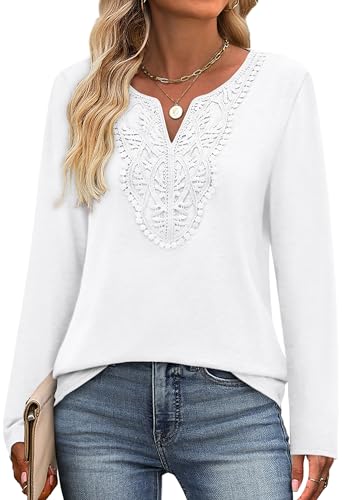 Image of XIEERDUO Boho Tops for Women Blouses Dressy Casual V Neck Long Sleeve Shirts Fall Outfits Trendy Vacation Clothes