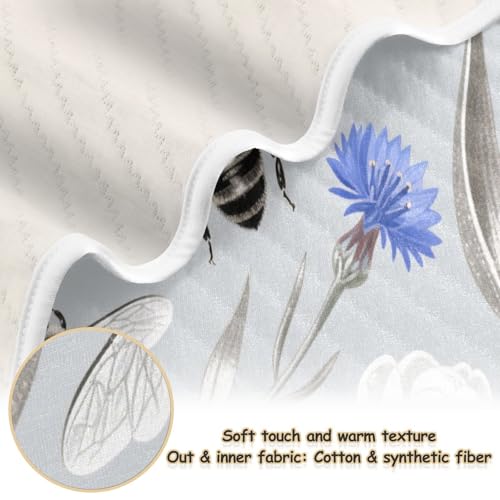 Custom Gray Purple Flower Bee Cotton Muslin Swaddle Blankets Breathable customised Text Baby Blanket for Newborns, Infants, & Toddlers 30x40in mantitas para2