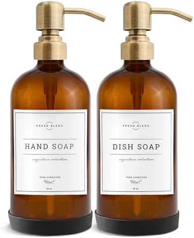 Vine Creations Amber Glass Soap Dispenser, 2 Pack Kitchen Soap Di...